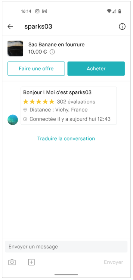 Capture d'écran de l'application Vinted