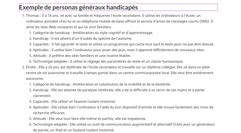 Exemples de personas généraux handicapés du gouvernement canadien