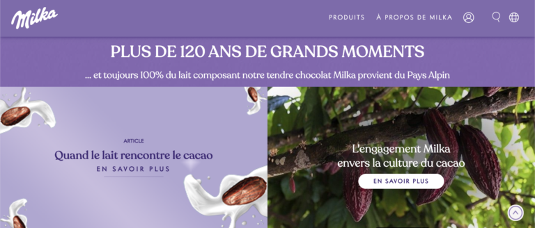 La marque de chocolat Milka utilise une typographie avec sérif et une graisse importante pour évoquer la douceur et la gourmandise.