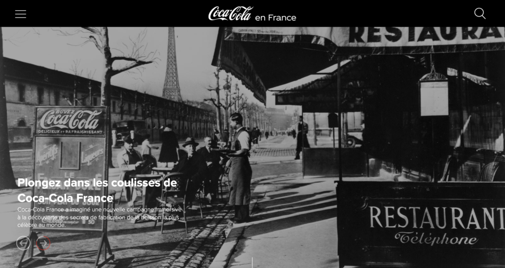 Landing page du site de Coca-Cola
