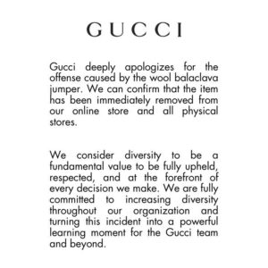 Excuses de Gucci via leurs réseaux sociaux