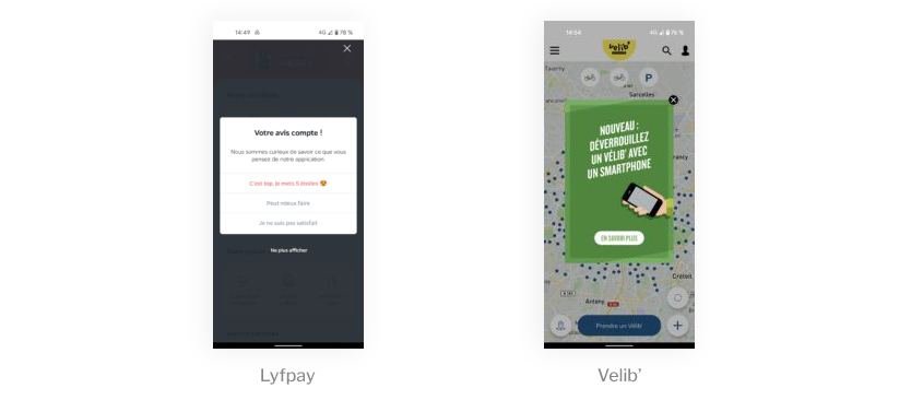 Captures d'écran application Lyfpay et Vélib