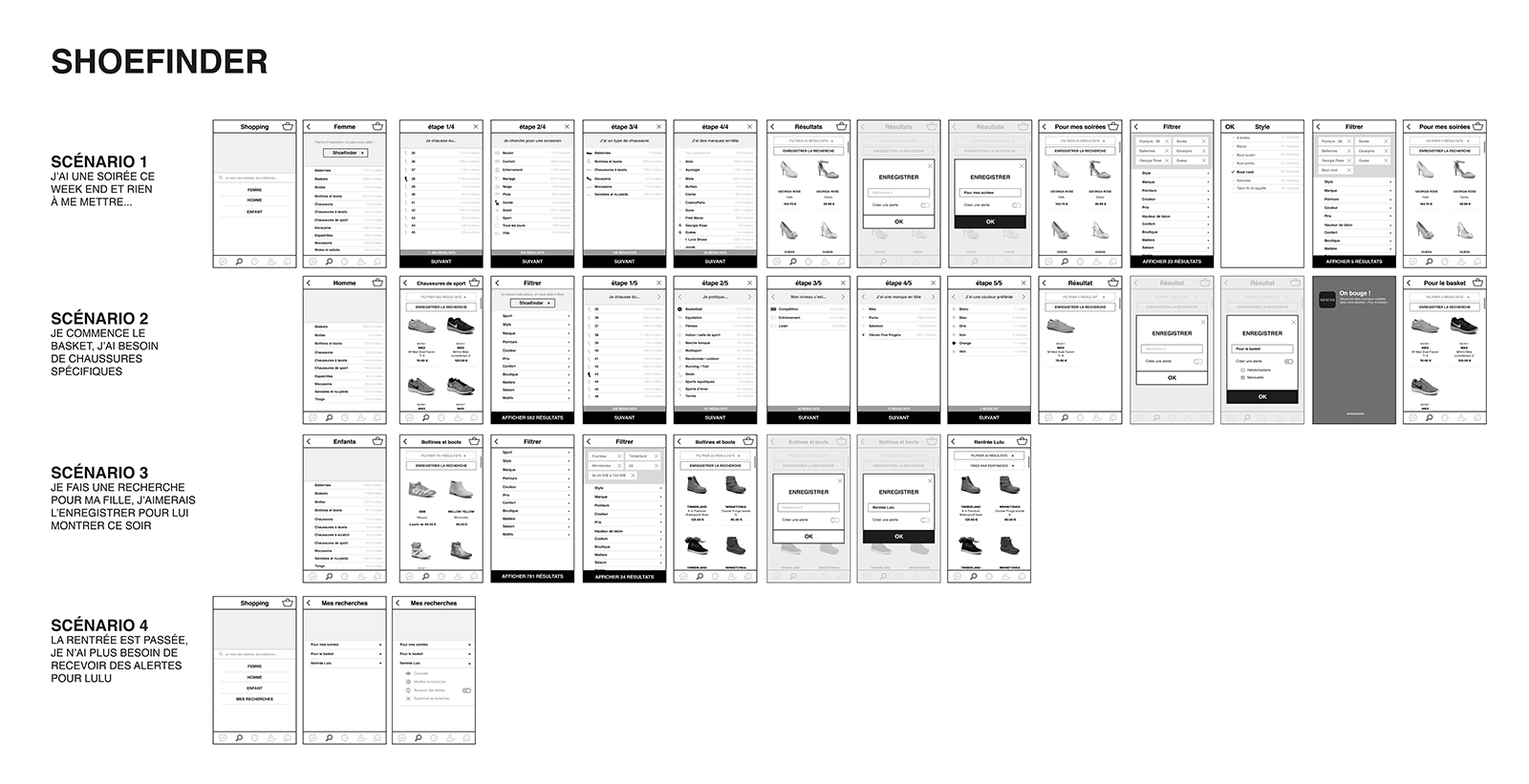 maquettes de l'application Shoefinder