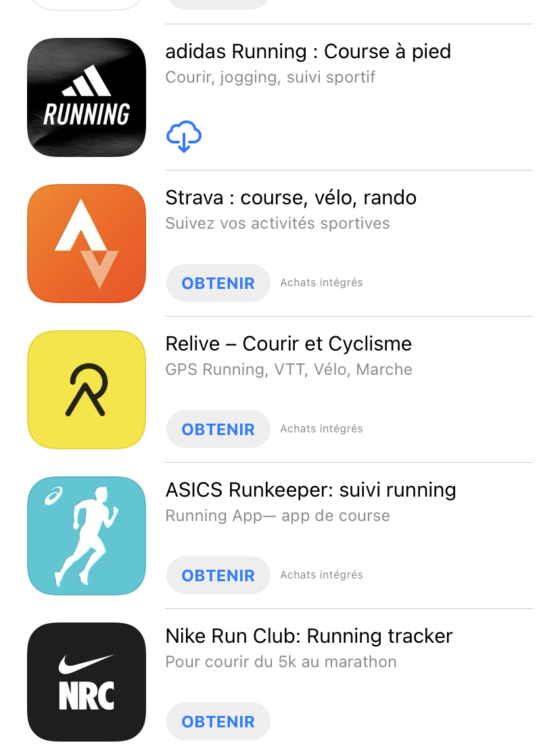 Sélection d’apps de courses à pied par l’app store d’Apple.