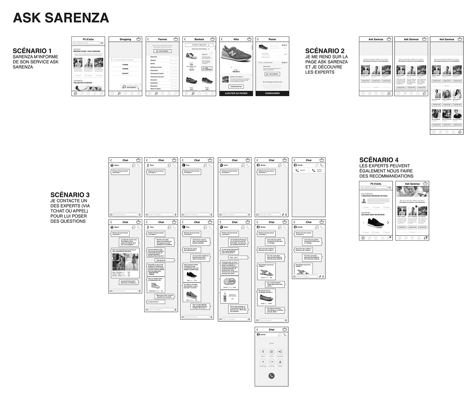 maquettes de l'application ASk de Sarenza