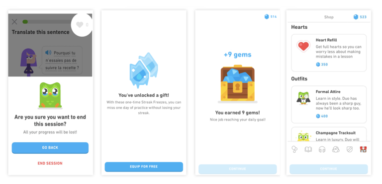 Screenshot récompense Duolingo - Rétention - Wedo Studios
